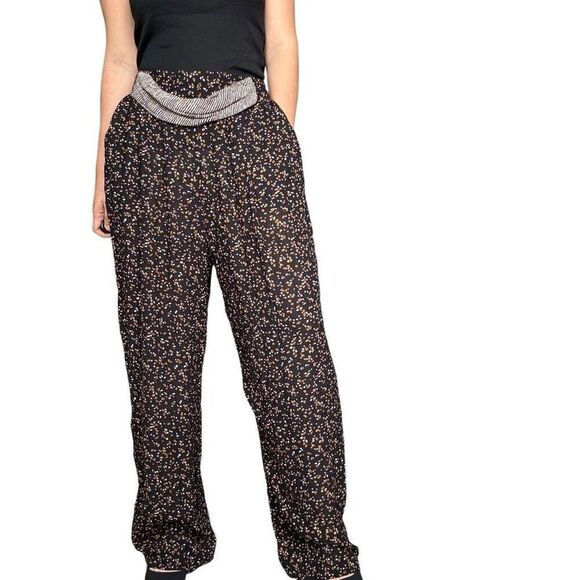 Vintage Pants - Vintage 80s Norton McNaughton Ditsy Floral Bomber Pants Size 10 Brown Black